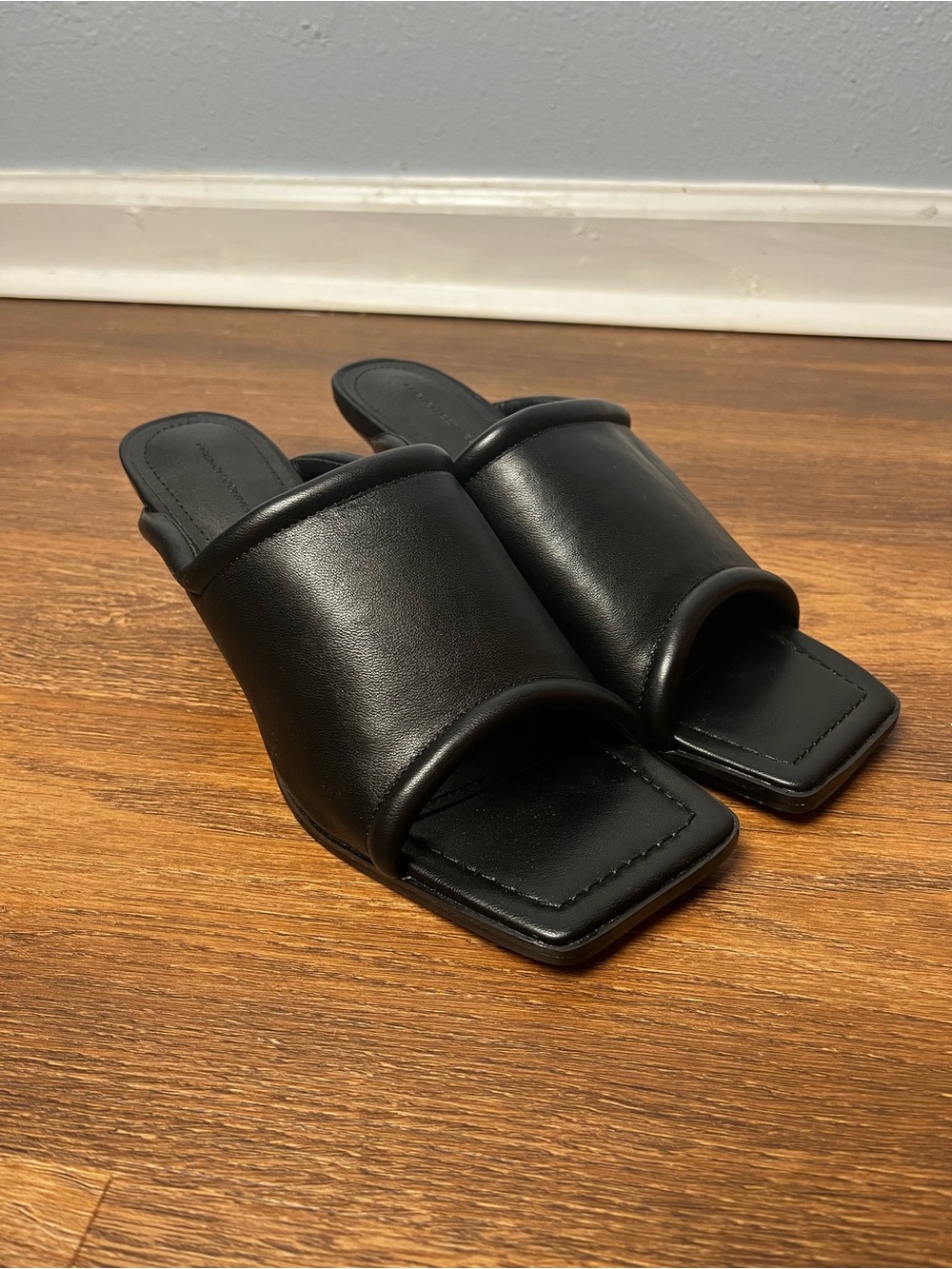 French Connection Black Leather Slide Mules With Square Heel Size 6.5